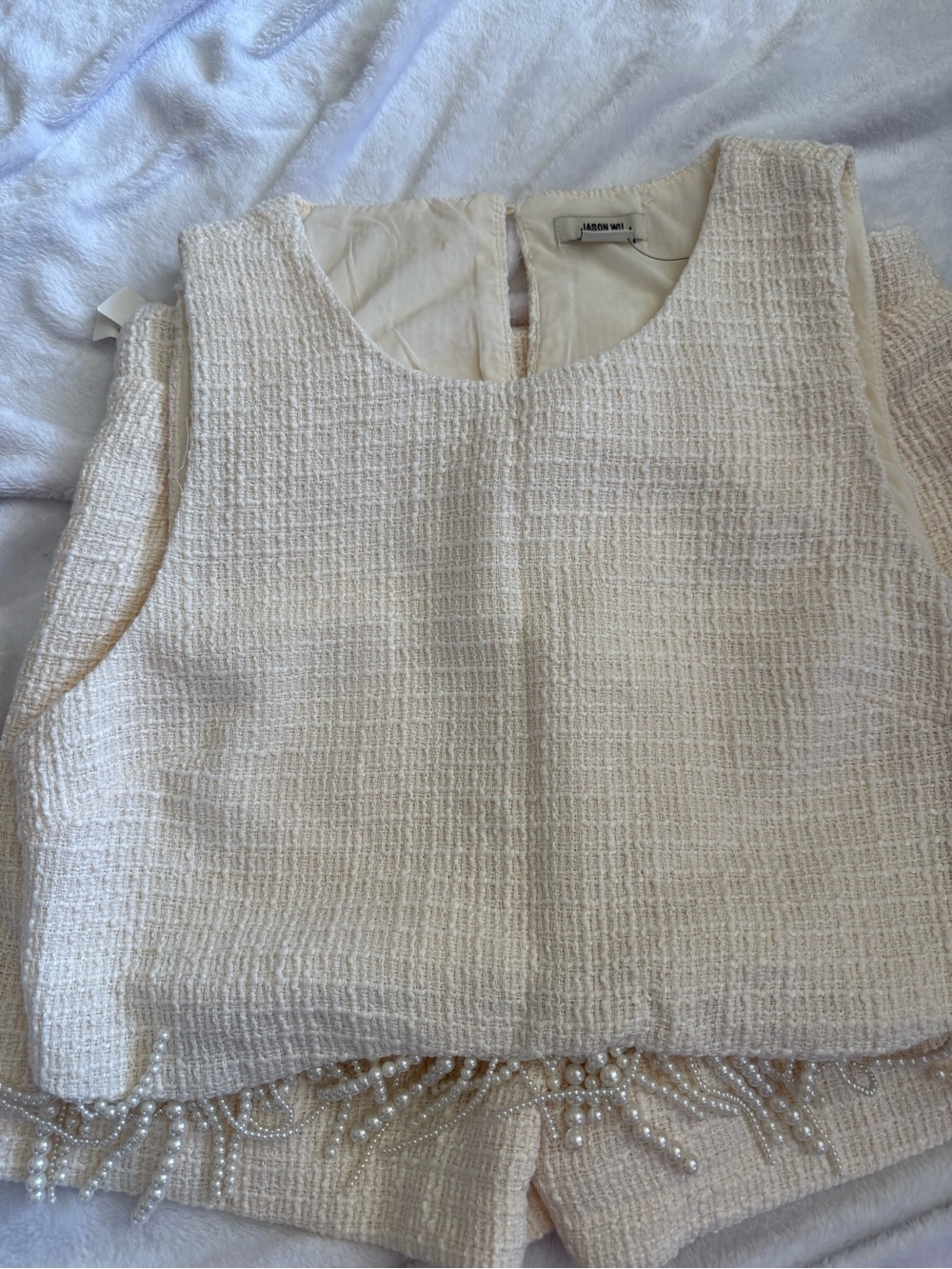 NWT Jason Wu Cream Textured Fringe Crop Top and Shorts - Picture 3 of 5